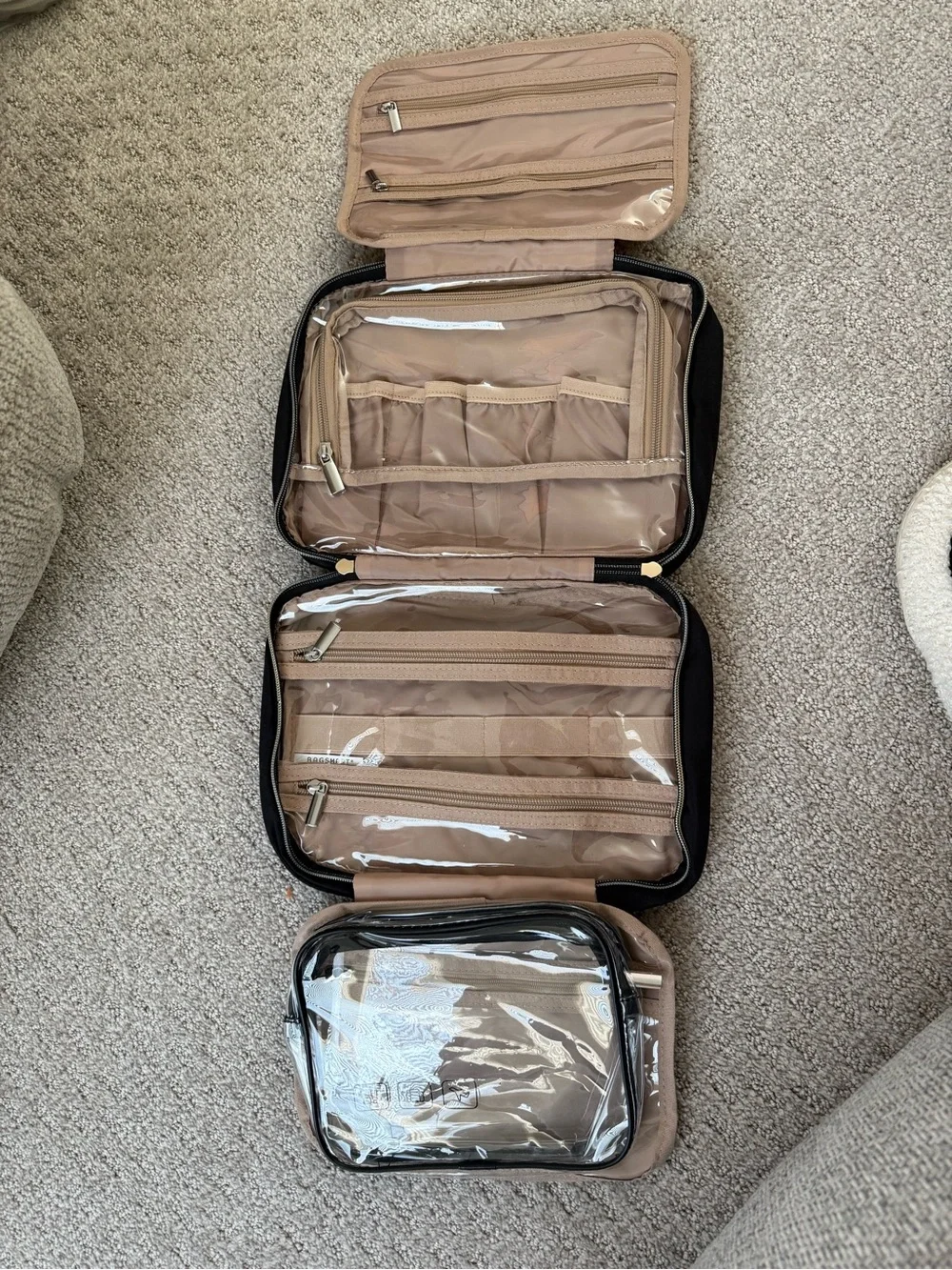 BAGSMART Black Quilted Cosmetic Travel Case with Gold Accents